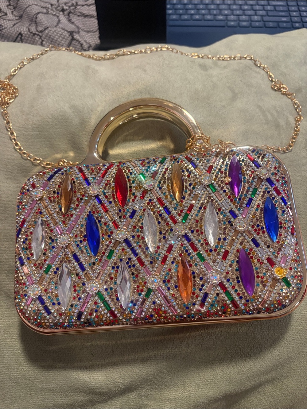 Crystal Multicolor Jeweled Evening Clutch - Unbranded
